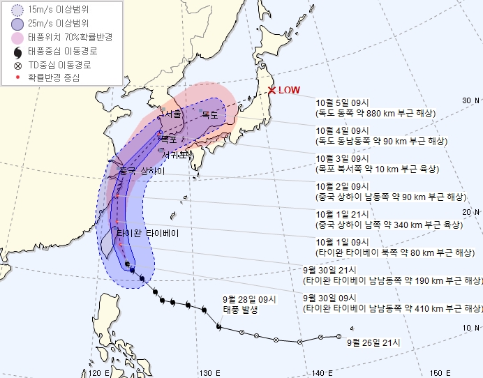  18호 태풍 미탁 경로,3일 한반도 관통 최대고비