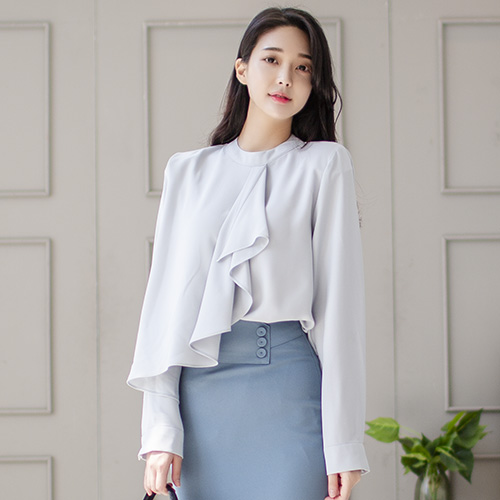  케이프 셔링 긴팔 가을 블라우스