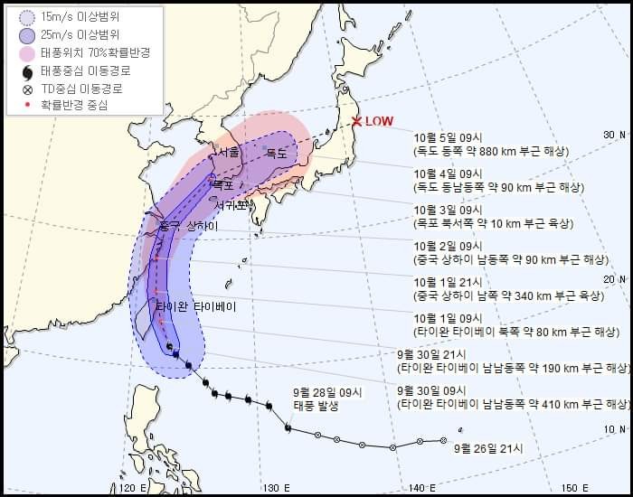  태풍 미탁 북상 이동경로 공유