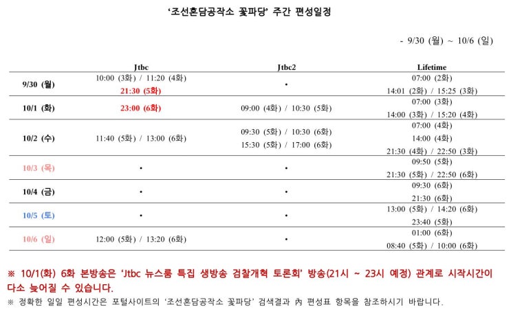  박지훈 꽃파당 소식) 꽃파당 6회 지연방송 예정(10/1 밤 11시)