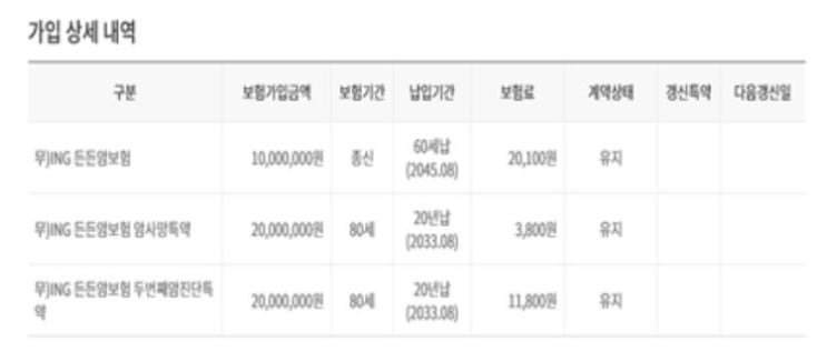  ING생명 든든암보험 제 암 보험 괜찮나요?~~