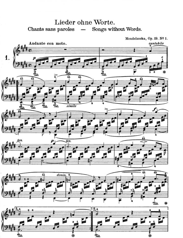 멘델스존 무언가 op.19 악보 멘델스존 무언가 op.19 악보