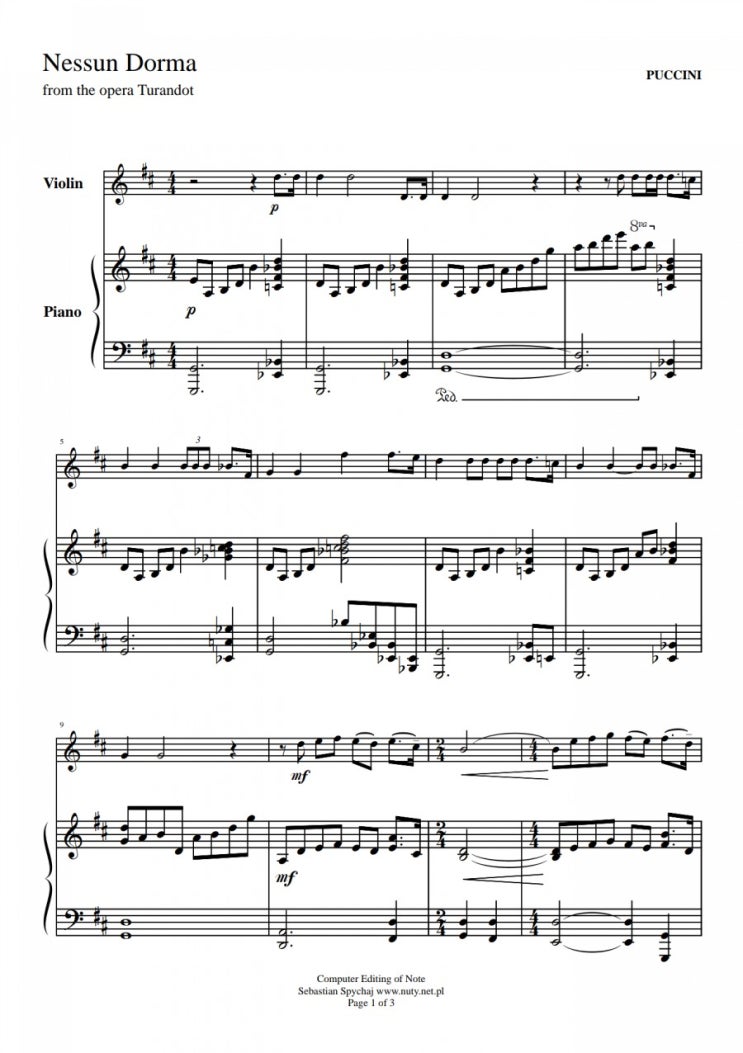 투란도트 아리아 Nessun dorma 악보 (공주는 잠 못 이루고) 투란도트 아리아 Nessun dorma 악보 (공주는 잠 못 이루고)