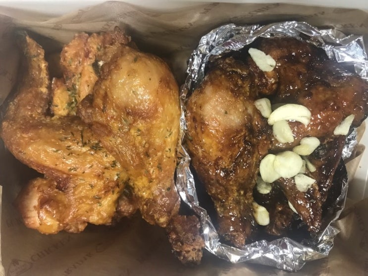  순천 푸라닭 블랙알리오+후라이드 치킨 조례연향점 배달후기