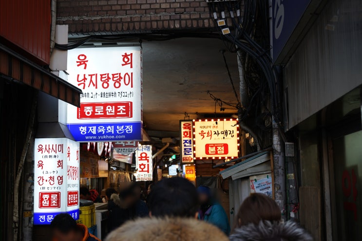  광장시장에서 청계천 데이트 맛집 창신육회 : 낙지탕탕이 소육회 육회  오징어 파전 서울 광장시장 주변 육회골목 가격