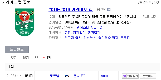 2019.01.08 잉글랜드 리그컵(카라바오 컵) 4강 (토트넘 vs 첼시)