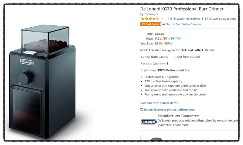 드롱기 KG79 그라인더 / 드롱기 원두 분쇄기 / (DeLonghi KG79 Professional Burr Grinder ...