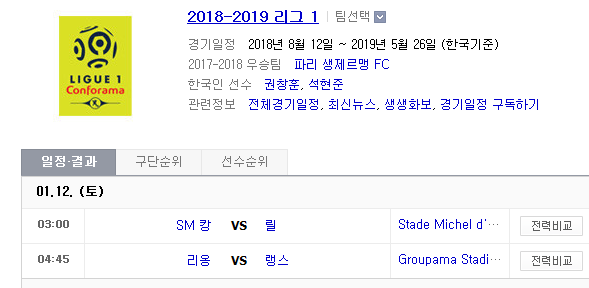 2019.01.11 리그앙(프랑스 리그1) (SM캉 vs 릴 리옹 vs 랭스)