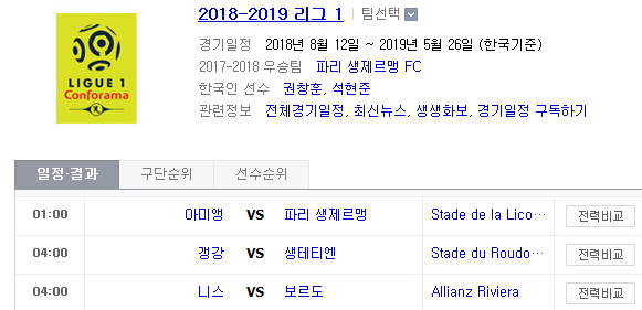 2019.01.12 리그앙(프랑스리그1) (아미앵 vs PSG 갱강 vs 생테티엔 니스 vs 보르도)