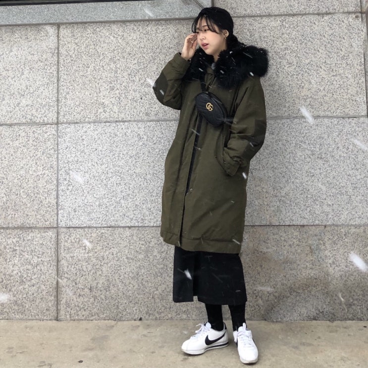  데일리룩 * LAP 야상패딩, 구찌밸트백, 나이키 코르테즈, 헤어밴드