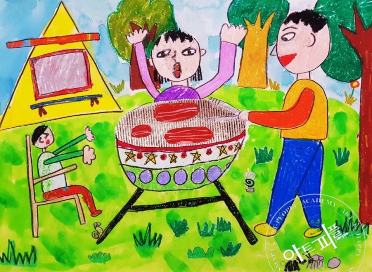  청라미술학원/아트피플미술학원(청라3단지)/황민우(7세)-즐거운캠핑/최원우(7세)-신나는 물놀이/수채화/54.5×41cm/2018