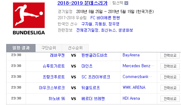 2019.01.19 분데스리가 (레버쿠젠 vs 묀헨 슈투트가르트 vs 마인츠 E프랑크 vs 프라이부르크 아우크스 vs 뒤셀도르프 하노버 vs 브레멘 라이프치히 vs 도르트문트)