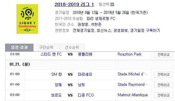 2019.01.20 리그앙(프랑스리그1) (스타드렌 vs 몽펠리에 SM캉 vs 마르세유 앙제 vs 낭트 보르도 vs 디종 생테티엔 vs 리옹) 2019.01.20 리그앙(프랑스리그1) (스타드렌 vs 몽펠리에 SM캉 vs 마르세유 앙제 vs 낭트 보르도 vs 디종 생테티엔 vs 리옹)