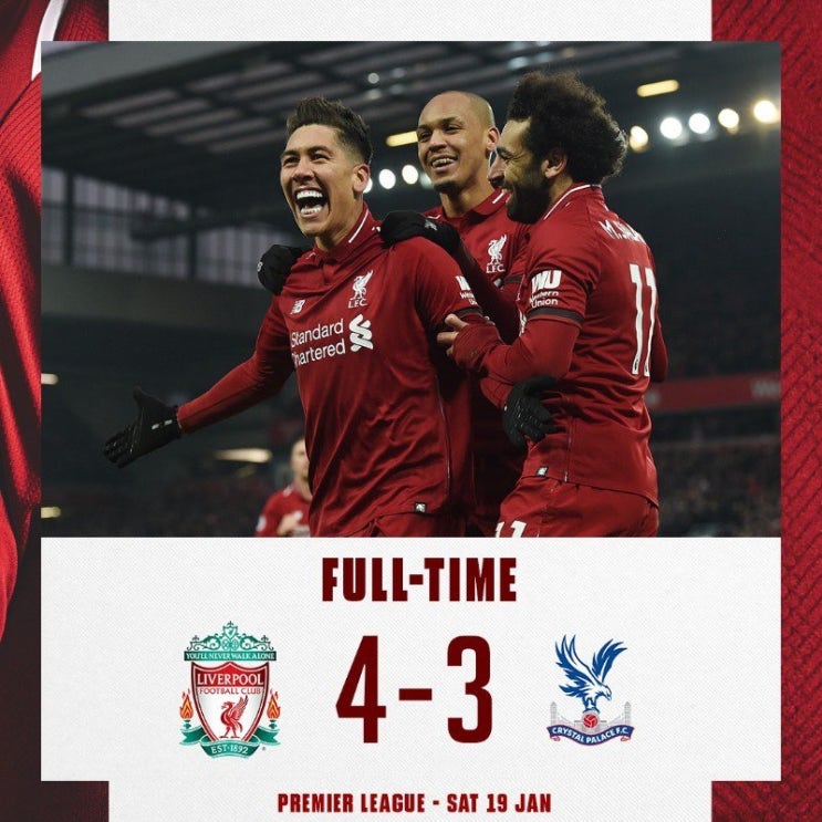  [EPL] 23R 리버풀 VS 크리스탈 팰리스 : 남은 것은 승점뿐, 상처만 남긴 승리.