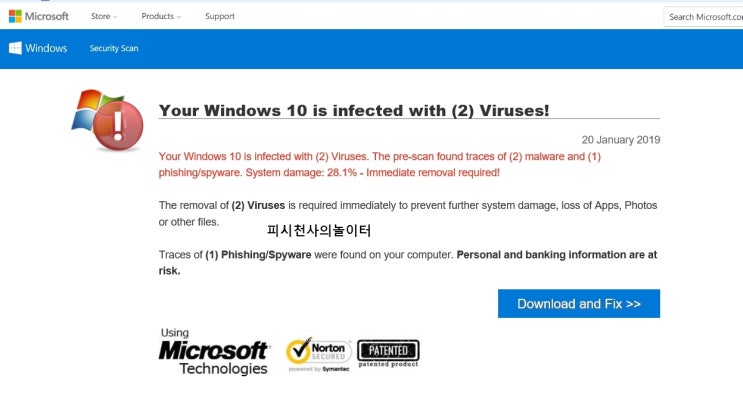 Your Windows 10 is infected with (2) Viruses해결-김해 윈도우설치