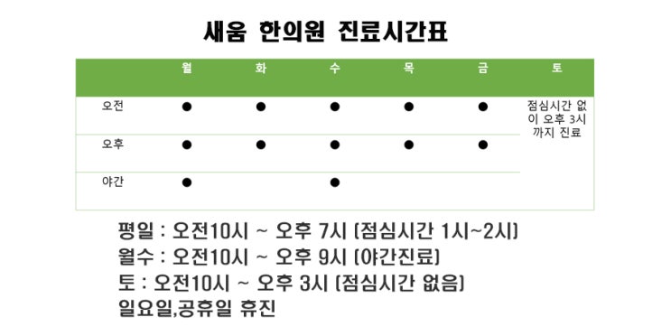 영통 새움한의원 진료시간 안내입니다.