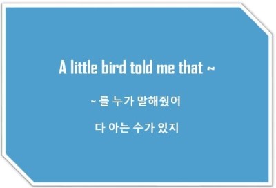  [영어표현] A little bird told me that ~ : ~를 알고 있어 (누군가한테 들어서), 다 아는 수가 있지 