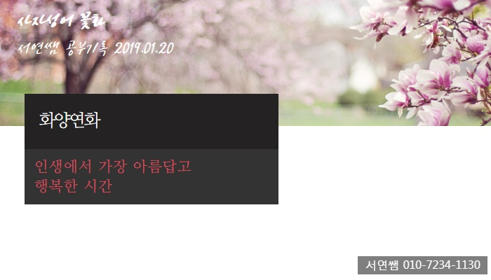  뜻이 예쁜 , 꽃화 자가 들어가는 사자성어 화양연화 / 금상첨화 / 화용월태 "20190120 공부"