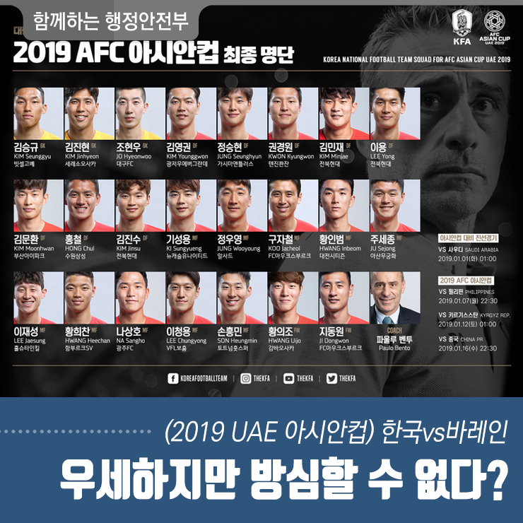  (2019 UAE 아시안컵) 한국vs바레인, 우세하지만 방심할 수 없다?
