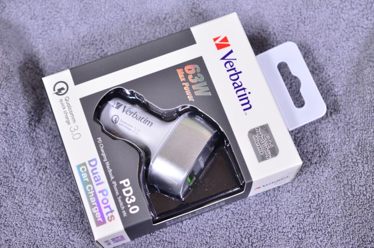  듀얼포트 차량용 고속 충전기 - Verbatim 63W Max Power / PD3.0 & Qualcomm3.0 Quick Charge