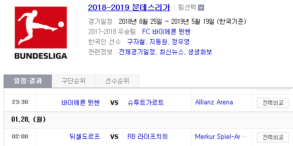 2019.01.27 분데스리가 (바이에른뮌헨 vs 슈투트가르트 뒤셀도르프 vs 라이프치히)