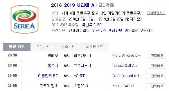 2019.01.27 세리에A (키에보 vs 피오렌티나 볼로냐 vs 프로시노네 아탈란타 vs AS로마 파르마 vs 스팔 토리노 vs 인터밀란 라치오 vs 유벤투스)