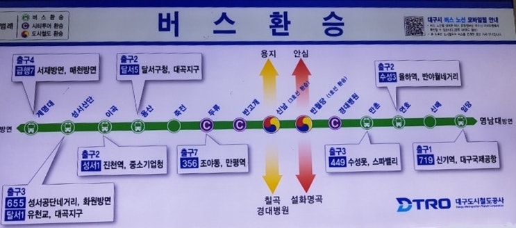  대구시 지하철2호선 시내버스 환승역 안내