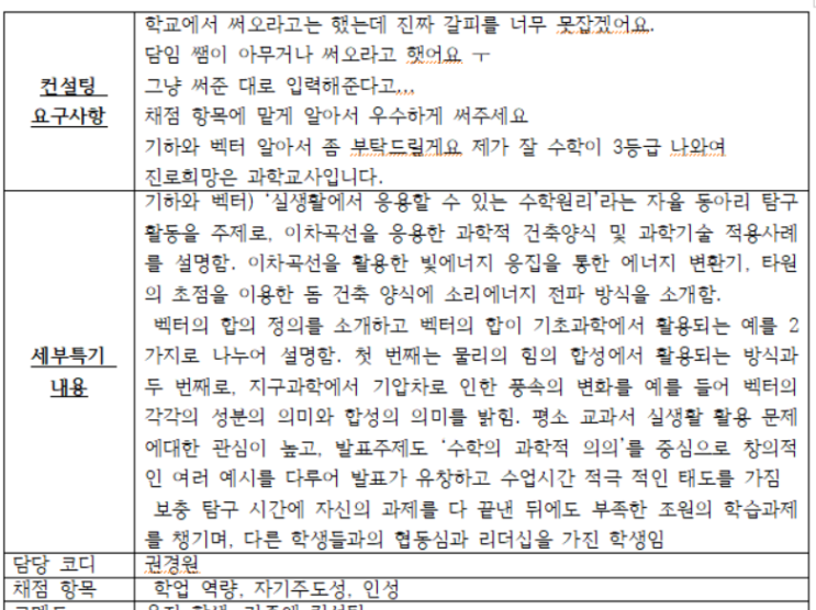  [수학세특-기하와벡터 세특] 기하와벡터 세특 예시,세특 쓰는 방법 , 수학 세부특기사항 쓰기