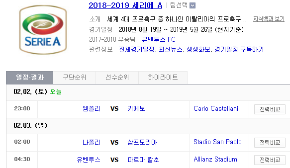 2019.02.02 세리에A (엠폴리 키에보 | 나폴리 삼프도리아 | 유벤투스 파르마)