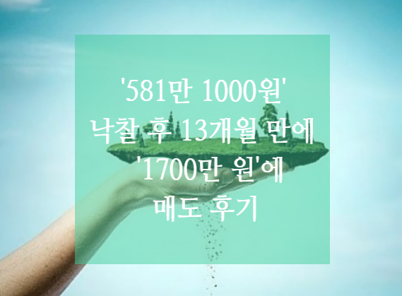  [온비드 공매 소액토지투자]  581만 1000원 낙찰 후 13개월 만에 1700만 원에 매도
