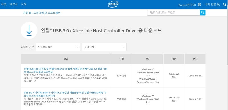 윈도우7 설치하고 USB인식 안되고 키보드 마우스 인식 안될때 인텔 USB 3.0 확장 가능한 호스트 컨트롤러 드라이버 설치 ...