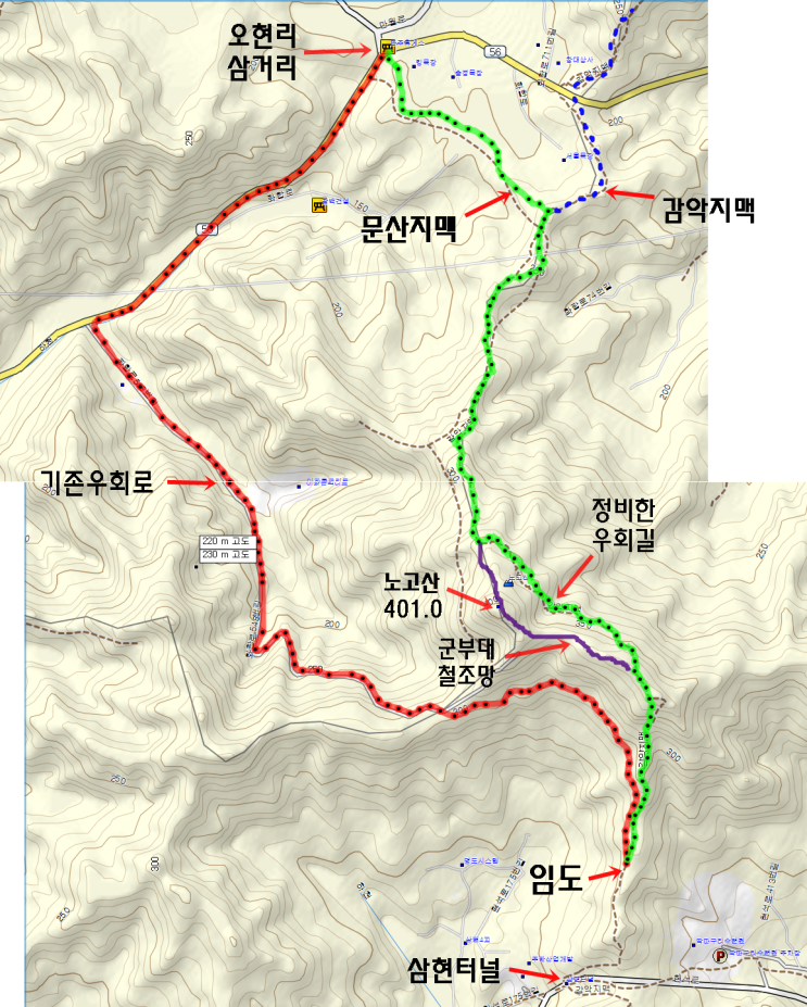  문산지맥 1구간 // (한북정맥) 한강봉~은봉산~소사고개~게네미고개~노고산 우회~노고산 왕복~오현리삼거리