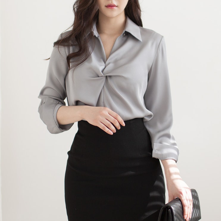  실크 카라 꼬임 셔링 블라우스