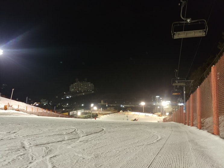 오랜만에 한국 스키장, 휘닉스파크 야간 라이딩 첫째날