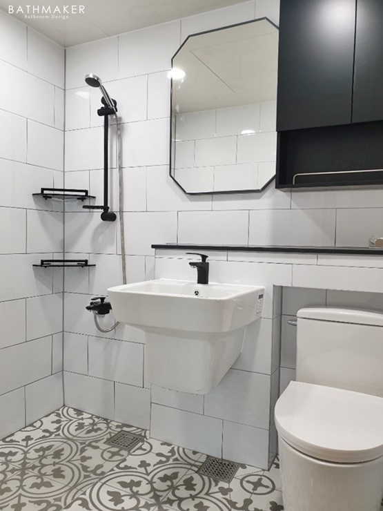 양주 욕실인테리어, 꾸준한 인기를 유지하고 있는 블랙 앤 화이트 욕실, 양주 고읍 유승한내들 아파트 욕실리모델링,