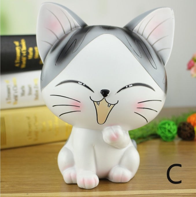 미니띠네 귀여운 캐릭터 해맑은 회색 고양이 저금통