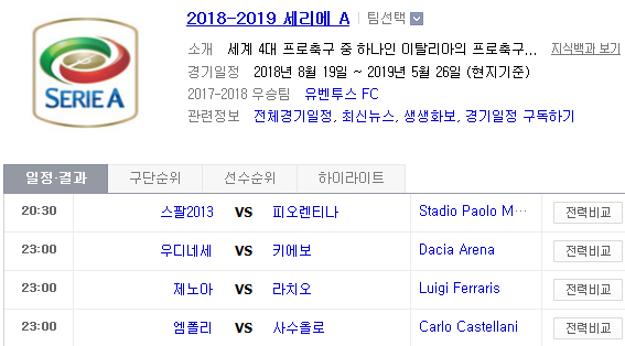 2019.02.17 세리에A (스팔 피오렌티나 | 우디네세 키에보 | 제노아 라치오 | 엠폴리 사수올로 | 인터밀란 삼프도리아 | 나폴리 토리노)
