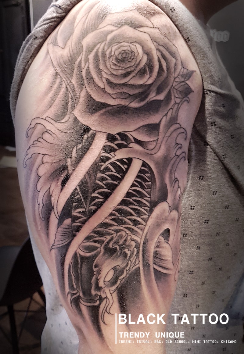 충장로 타투샵]어깨 잉어문신,어깨 잉어타투 : 네이버 블로그, image size:800x1161