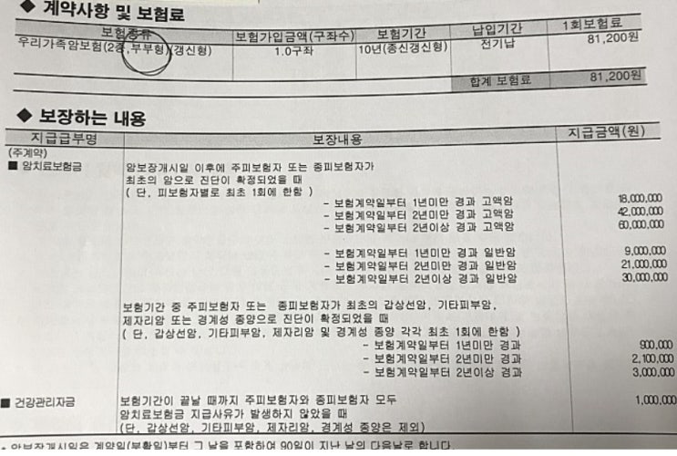  우체국 우리가족암보험 가입하려는데 더 괜찮은게 있을까여