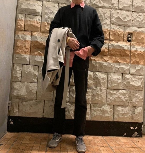 남자 데일리룩[검정 크롭 맨투맨 코디]/패션블로그