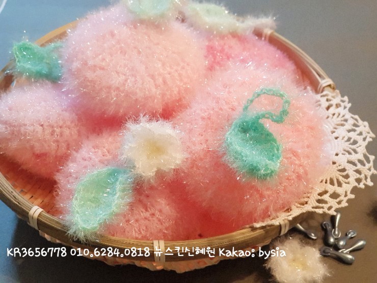  [수세미만들기DIY]사시사철 싱그런 복숭아코바늘로  예쁜 복숭아 수세미뜨기 도안있어요^^