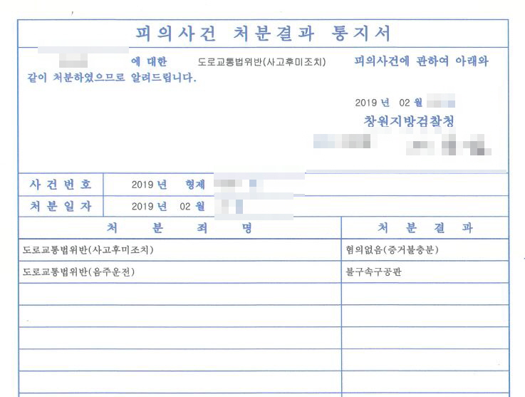  도로교통법위반(사고후미조치) 무혐의 처분 사례