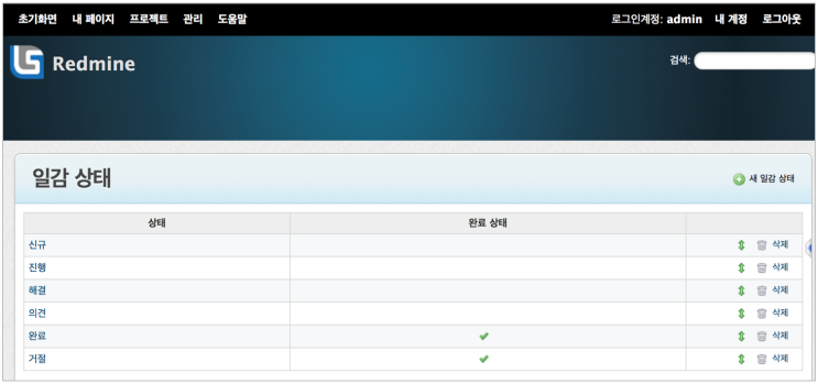  [redmine] 레드마인 [관리 / 일감상태] 일감상태 조회
