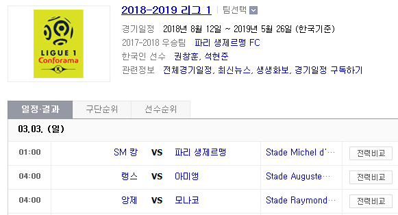 2019.03.02 리그앙(프랑스 리그1) (SM캉 PSG | 랭스 아미앵 | 앙제 모나코)