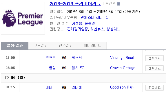 2019.03.03 EPL(프리미어리그) (왓포드 레스터 | 풀럼 첼시 | 에버턴 리버풀)