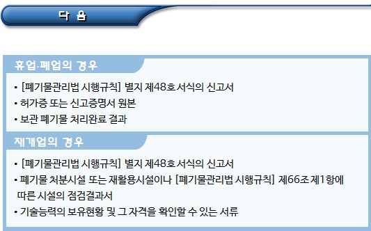 폐기물처리업 휴업, 폐업, 재개업 신고 폐기물처리업 휴업, 폐업, 재개업 신고