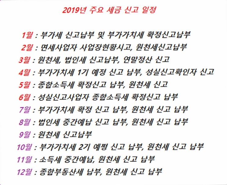  세금신고일정 - 아는 것이 힘이다