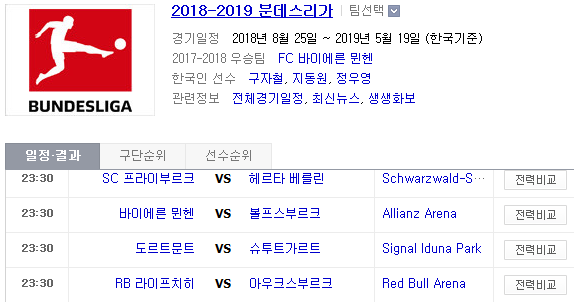 2019.03.09 분데스리가 (프라이부르크 H베를린 | 바이에른뮌헨 볼프스부르크 | 도르트문트 슈투트가르트 | 라이프치히 아우크스부르크 | 마인츠 묀헨글라드바흐)