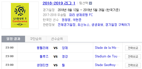 2019.03.10 리그앙(프랑스리그1) (몽펠리에 앙제 | 툴루즈 갱강 | 생테티엔 릴 | 스타드렌 SM캉 | 마르세유 니스)