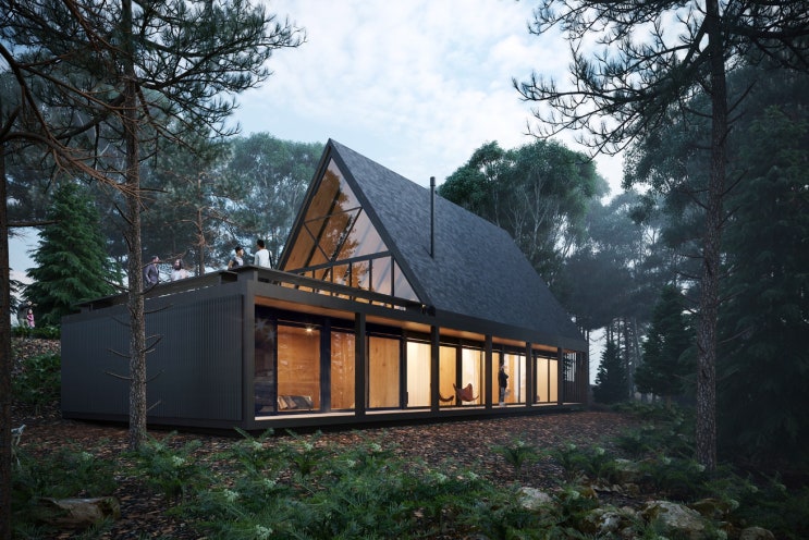단일 블럭 옥상 테라스 2층 A-Frame 모던 전원주택 짓기 단일 블럭 옥상 테라스 2층 A-Frame 모던 전원주택 짓기